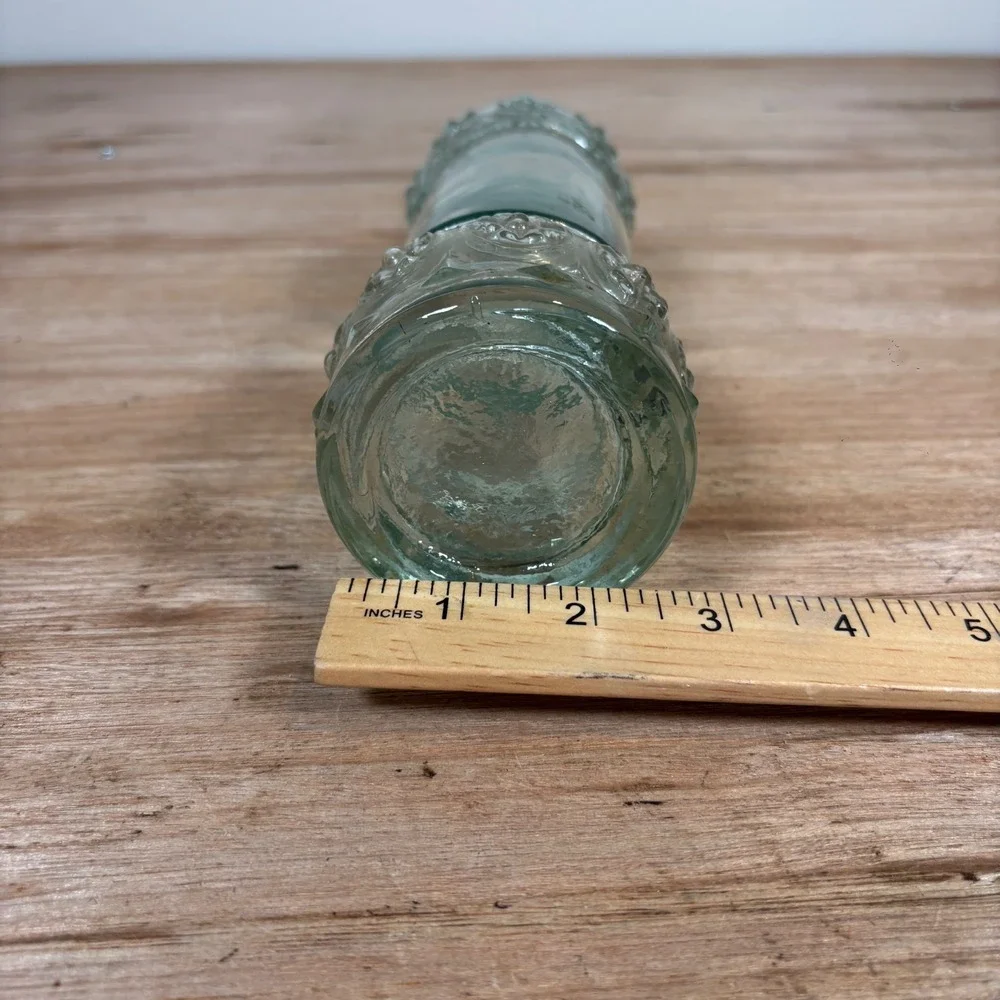 Vintage Embossed Floral Glass Bottle with Cork Stopper Tall Decorative Decanter